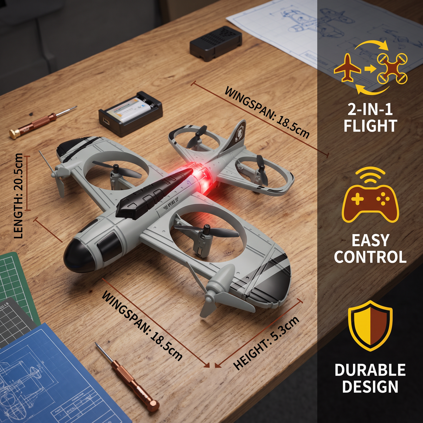2-in-1 Remote Control Fighter Jet & Drone Toy