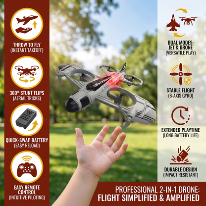 2-in-1 Remote Control Fighter Jet & Drone Toy