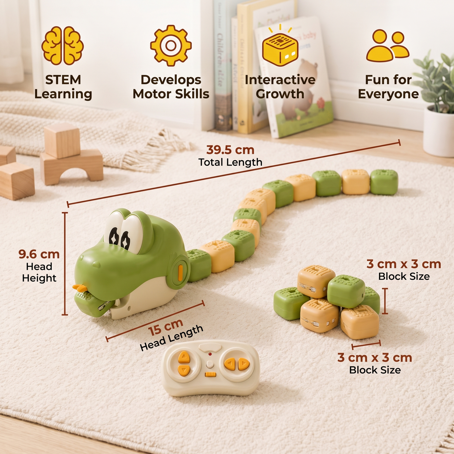 Interactive Growing RC Snake STEM Toy – Eats Blocks & Grows Longer