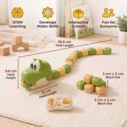 Interactive Growing RC Snake STEM Toy – Eats Blocks & Grows Longer