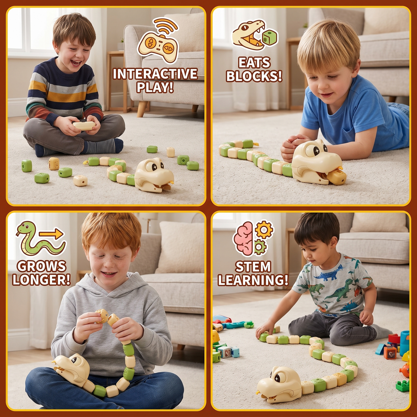 Interactive Growing RC Snake STEM Toy – Eats Blocks & Grows Longer