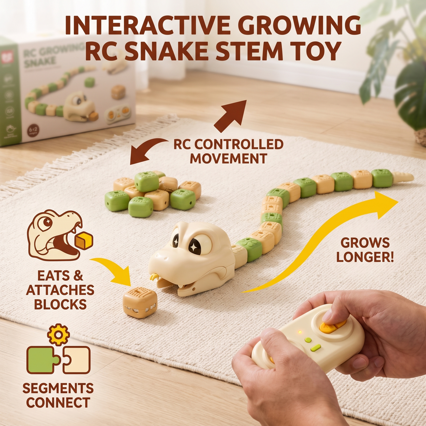 Interactive Growing RC Snake STEM Toy – Eats Blocks & Grows Longer