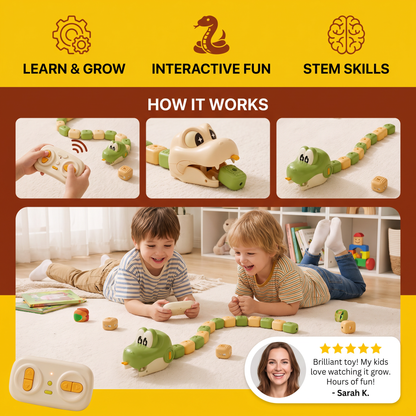 Interactive Growing RC Snake STEM Toy – Eats Blocks & Grows Longer