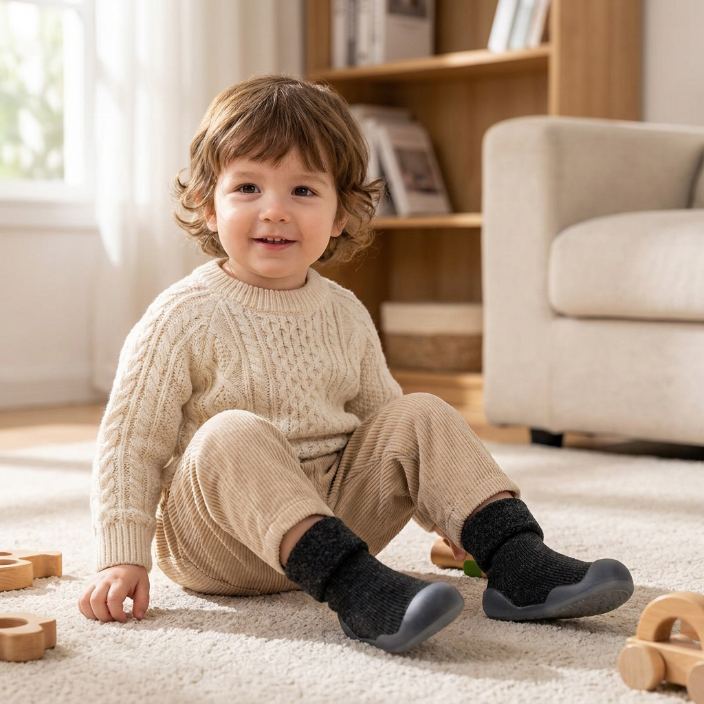 Warm Baby Walking Sock Shoes with Soft Non-Slip Soles