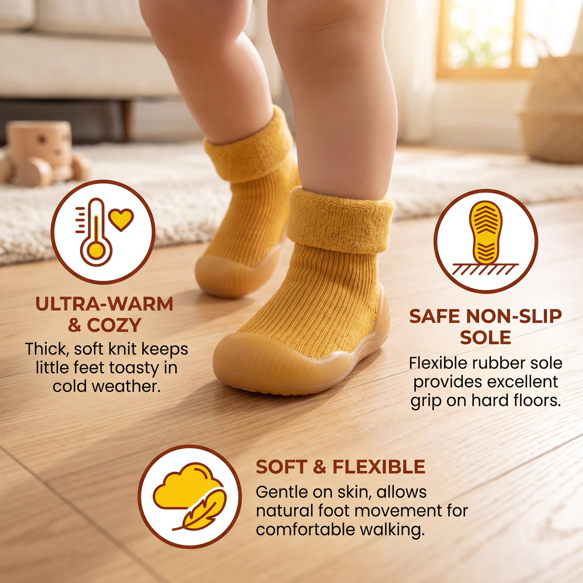 Warm Baby Walking Sock Shoes with Soft Non-Slip Soles