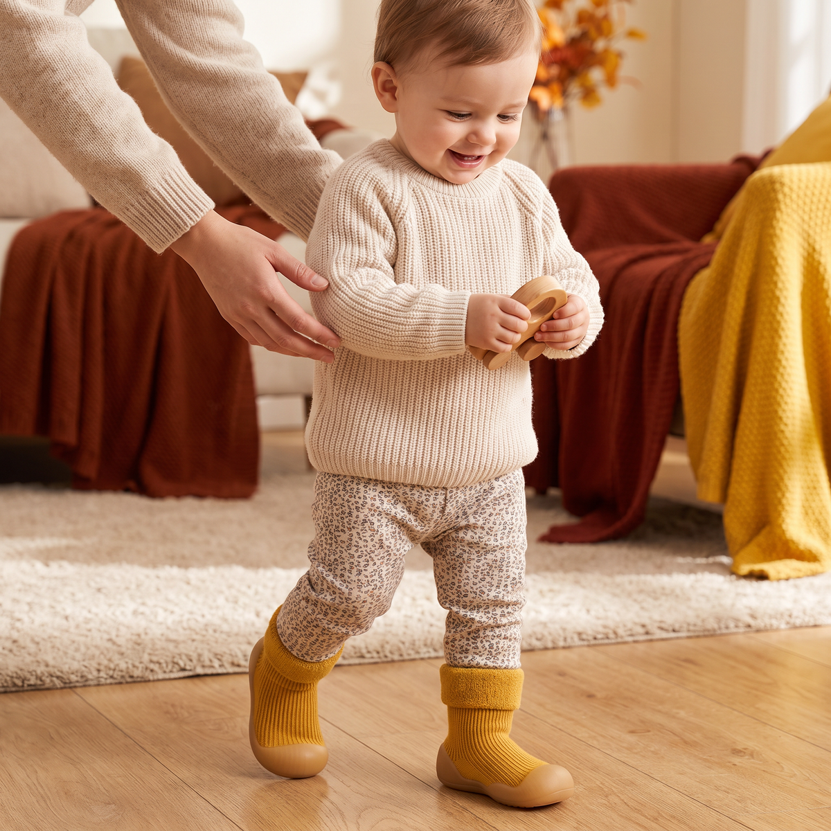 Warm Baby Walking Sock Shoes with Soft Non-Slip Soles