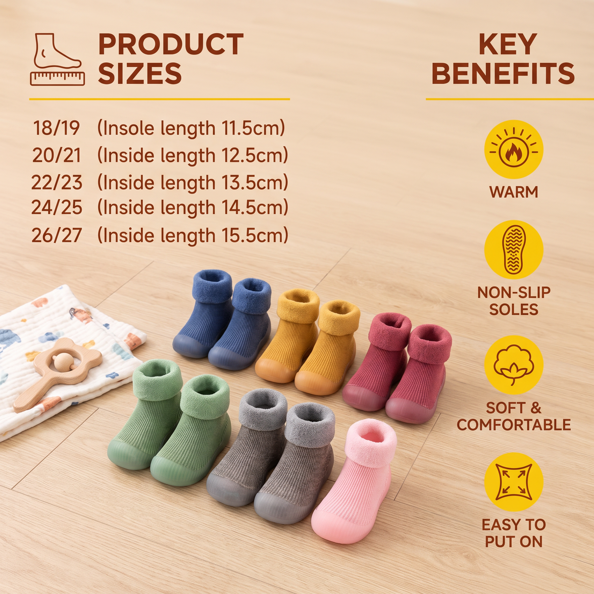 Warm Baby Walking Sock Shoes with Soft Non-Slip Soles