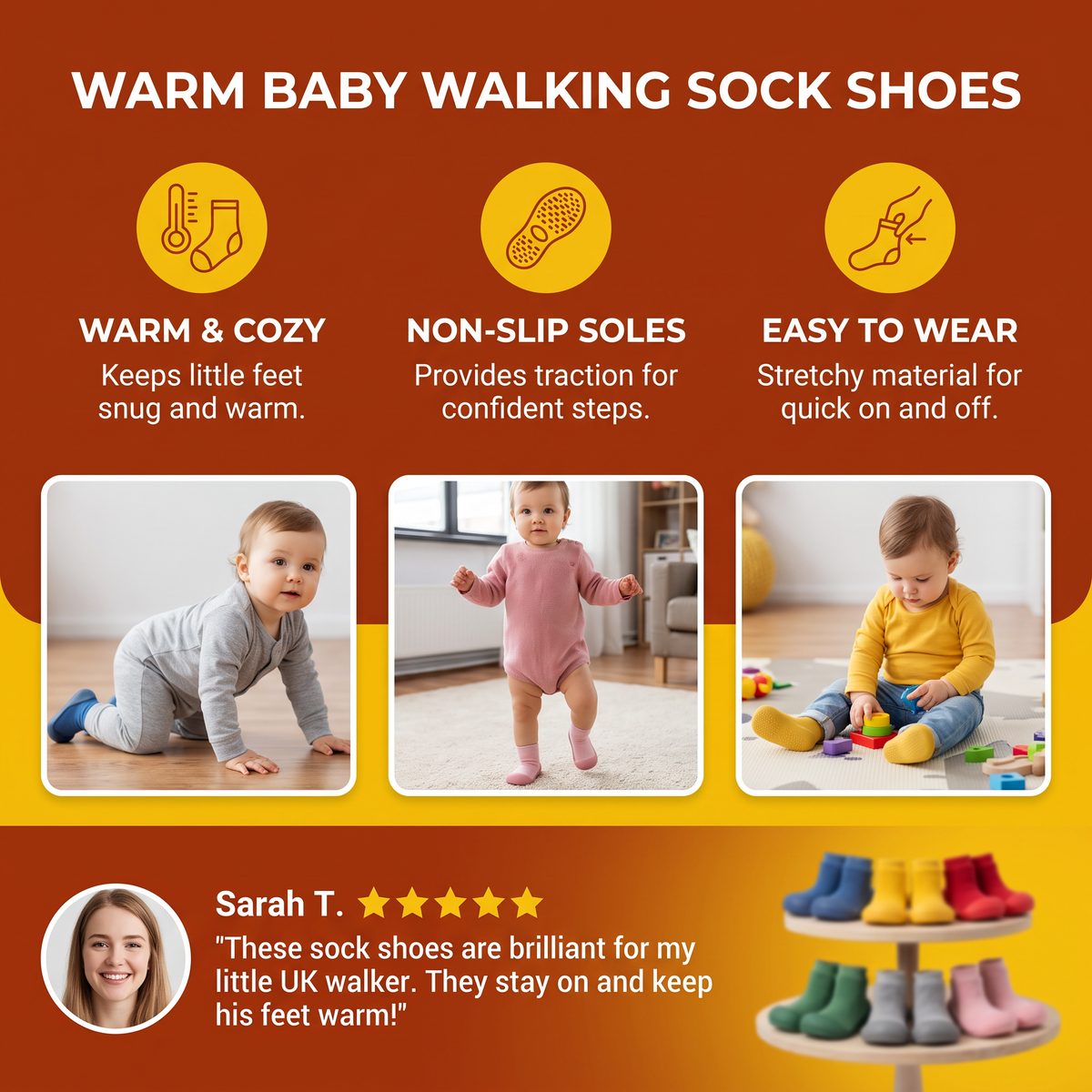 Warm Baby Walking Sock Shoes with Soft Non-Slip Soles