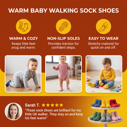 Warm Baby Walking Sock Shoes with Soft Non-Slip Soles