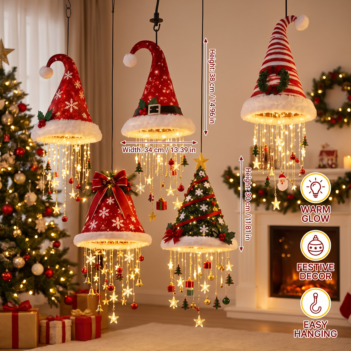 Christmas Santa Hat Lights with LED String Decorations