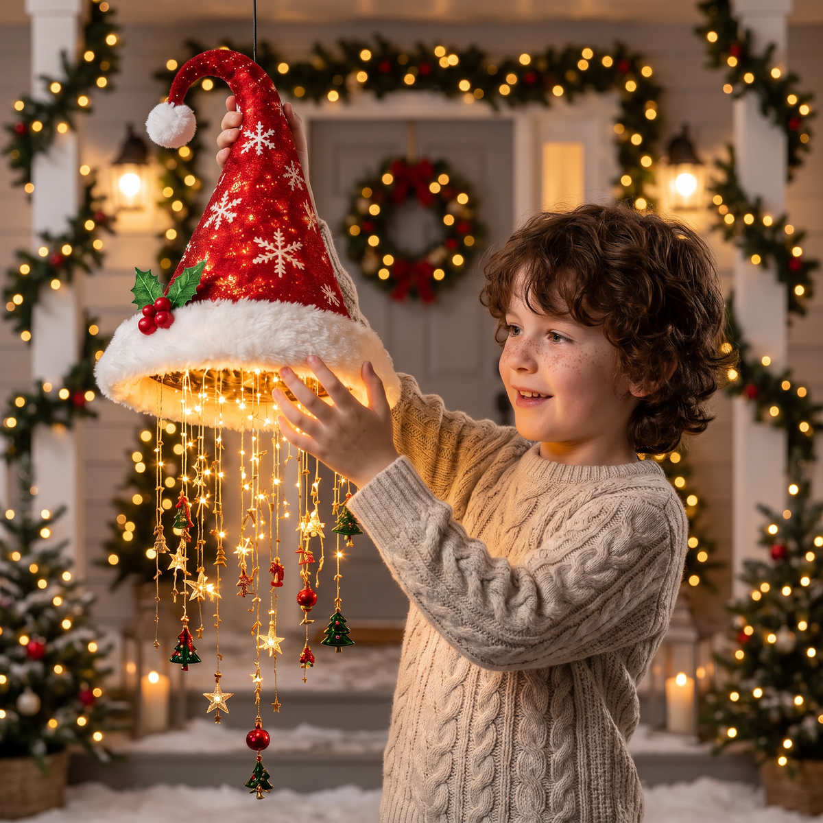 Christmas Santa Hat Lights with LED String Decorations