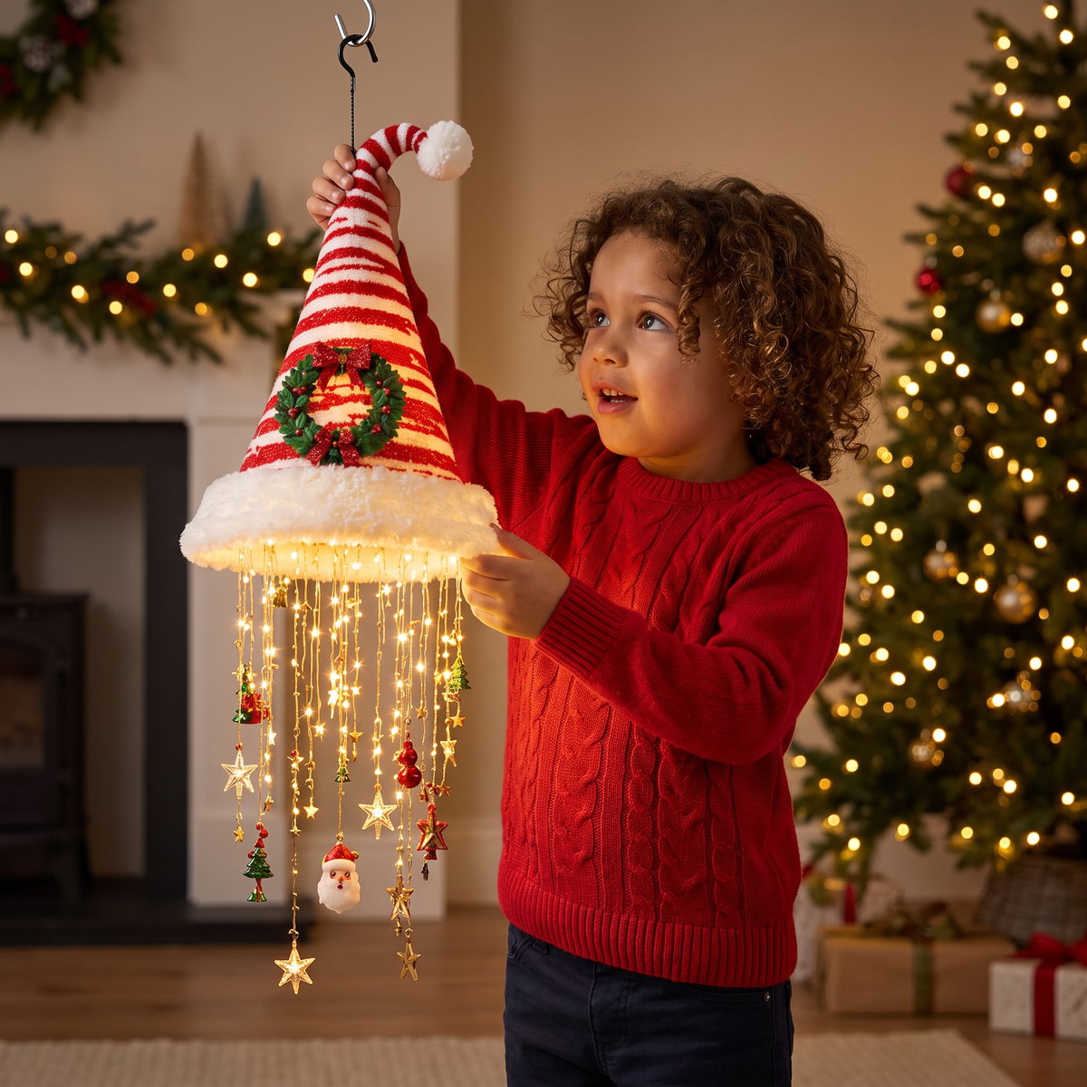 Christmas Santa Hat Lights with LED String Decorations