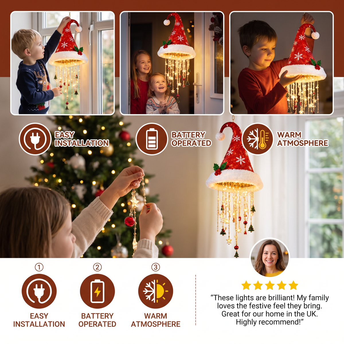 Christmas Santa Hat Lights with LED String Decorations