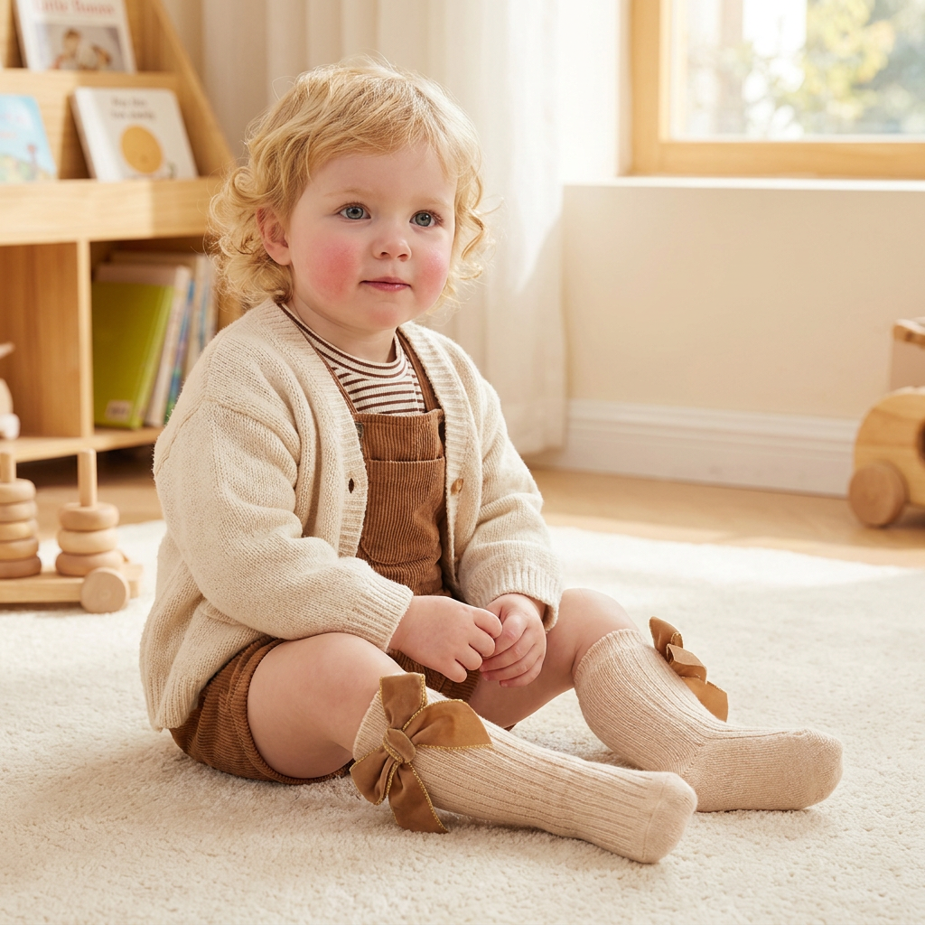 Baby Girls’ Christmas Knee-High Socks with Velvet Bows