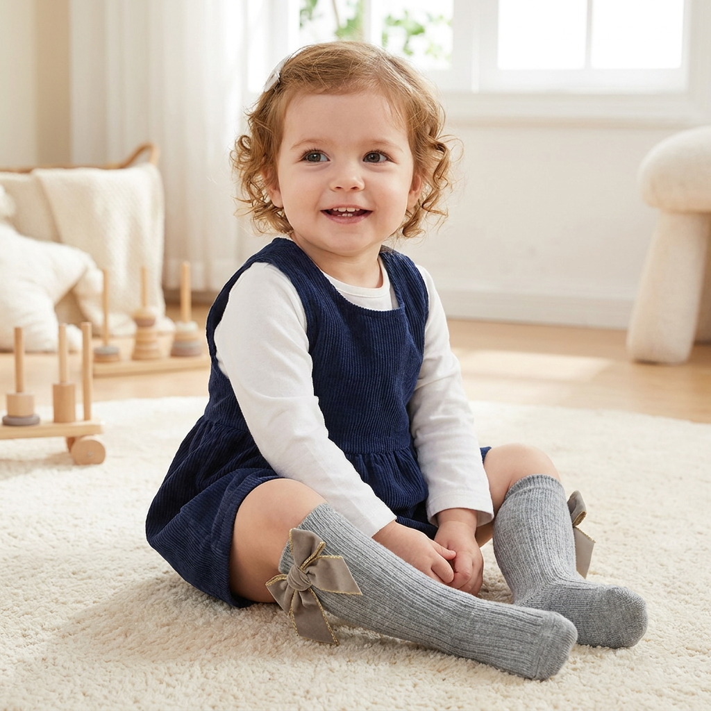 Baby Girls’ Christmas Knee-High Socks with Velvet Bows