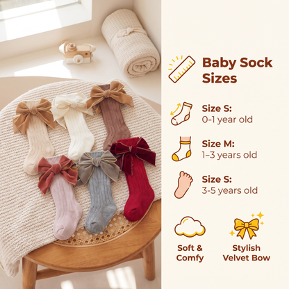 Baby Girls’ Christmas Knee-High Socks with Velvet Bows