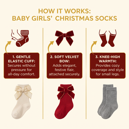 Baby Girls’ Christmas Knee-High Socks with Velvet Bows