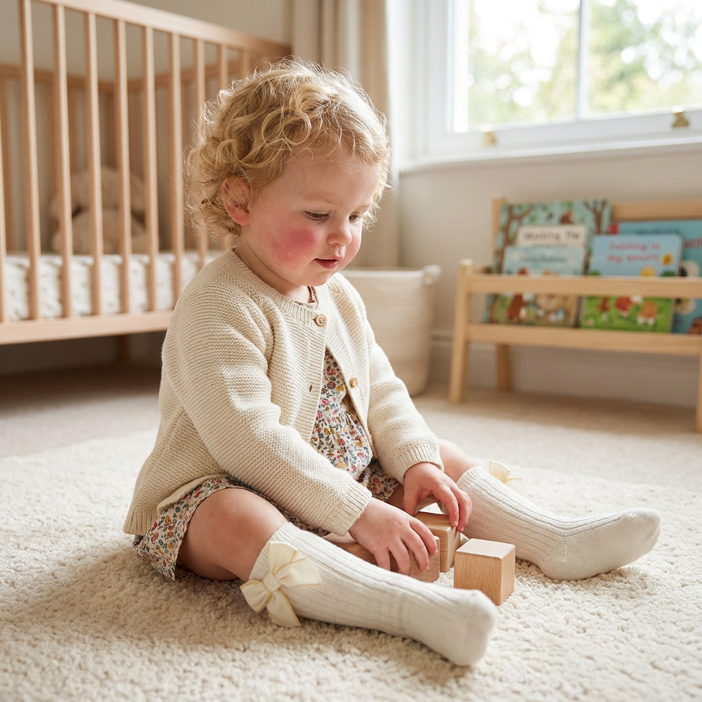 Baby Girls’ Christmas Knee-High Socks with Velvet Bows