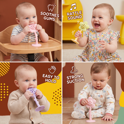 2-in-1 Sunflower Baby Teether & Rattle with Suction Base