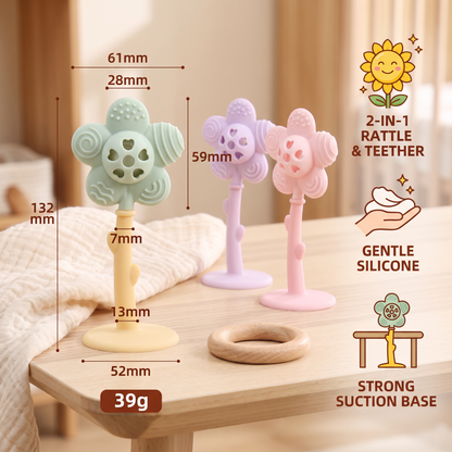2-in-1 Sunflower Baby Teether & Rattle with Suction Base