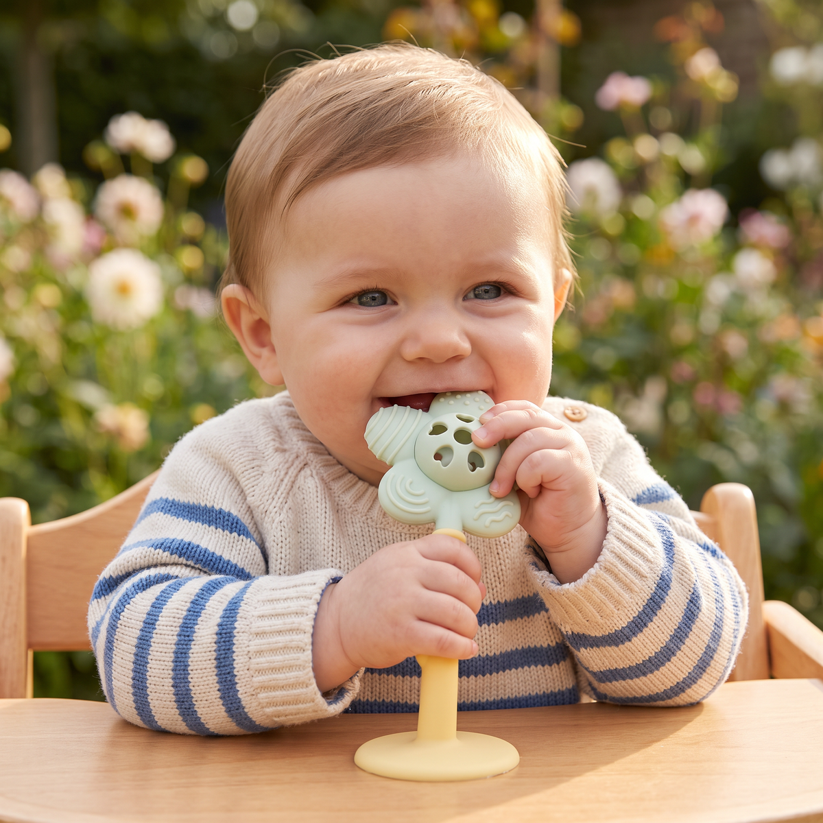 2-in-1 Sunflower Baby Teether & Rattle with Suction Base