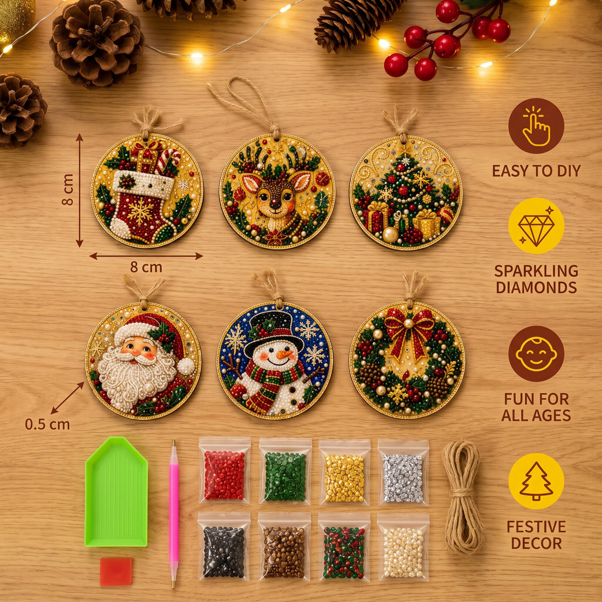 DIY Christmas Wooden Ornament Diamond Painting Kit