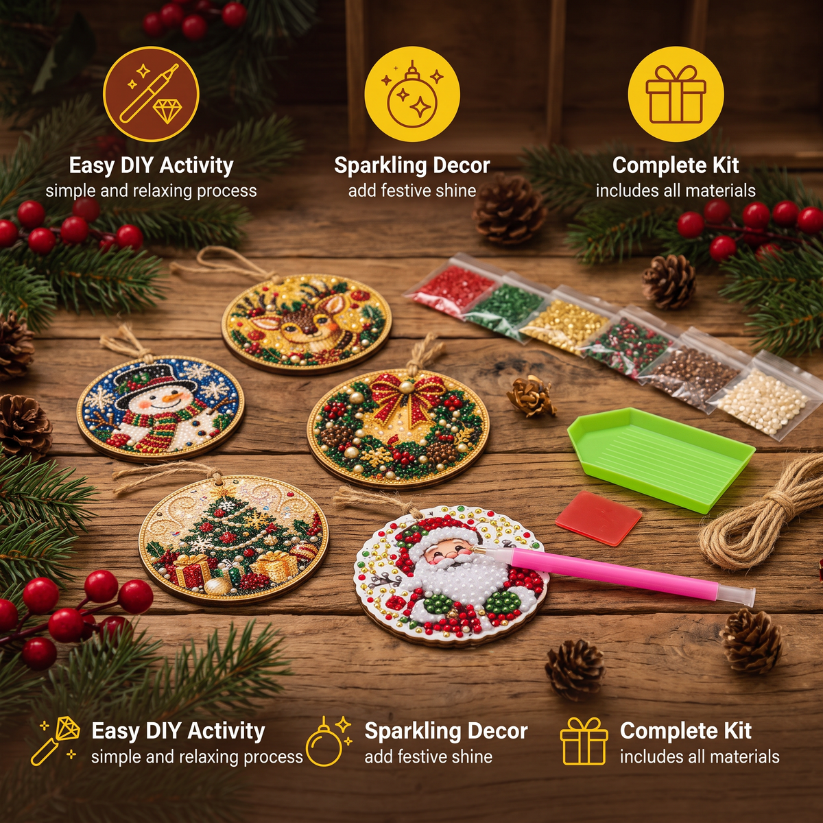 DIY Christmas Wooden Ornament Diamond Painting Kit
