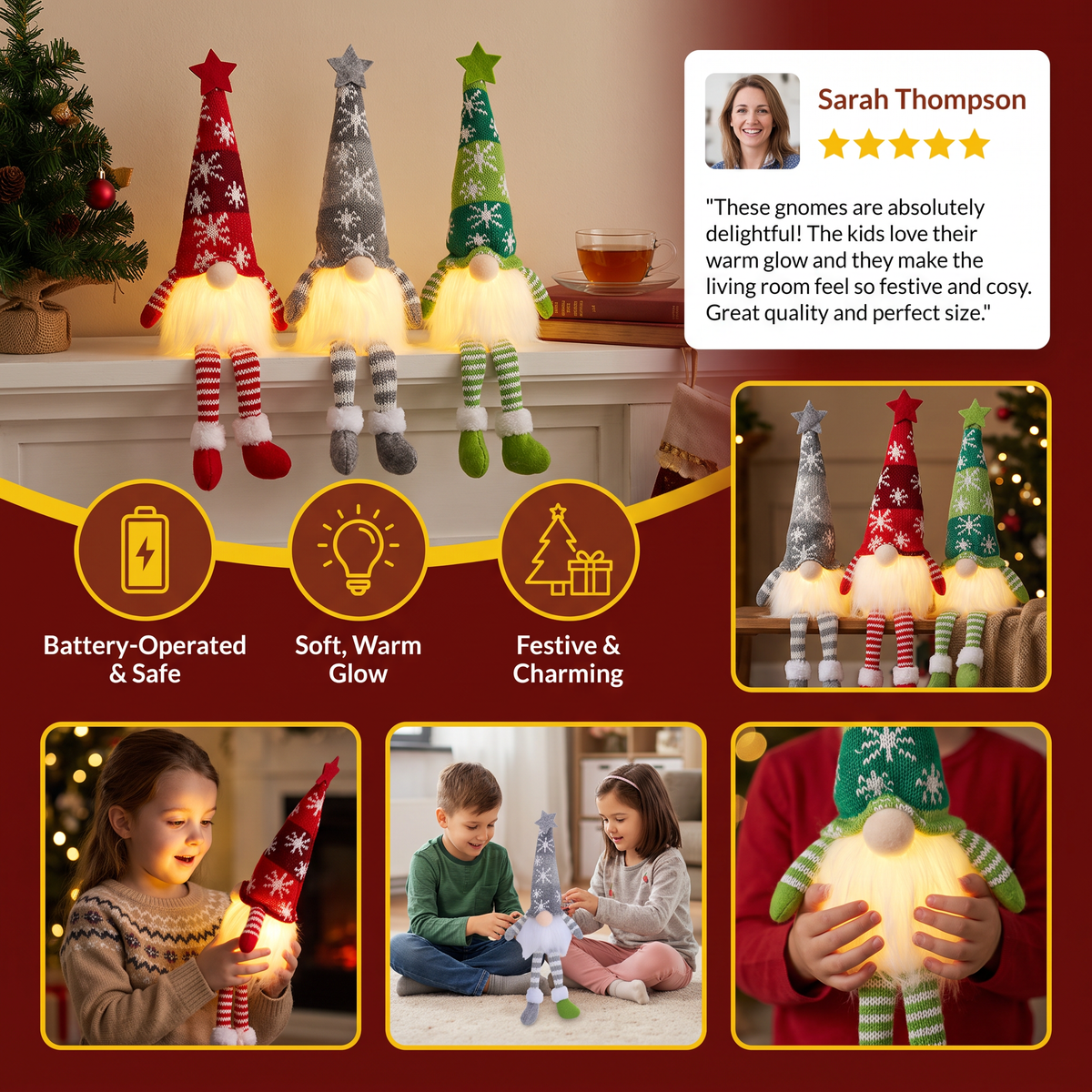 LED Light-Up Christmas Gnome Decorations