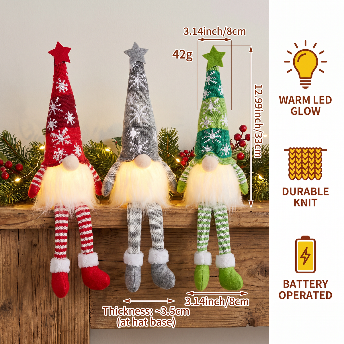 LED Light-Up Christmas Gnome Decorations