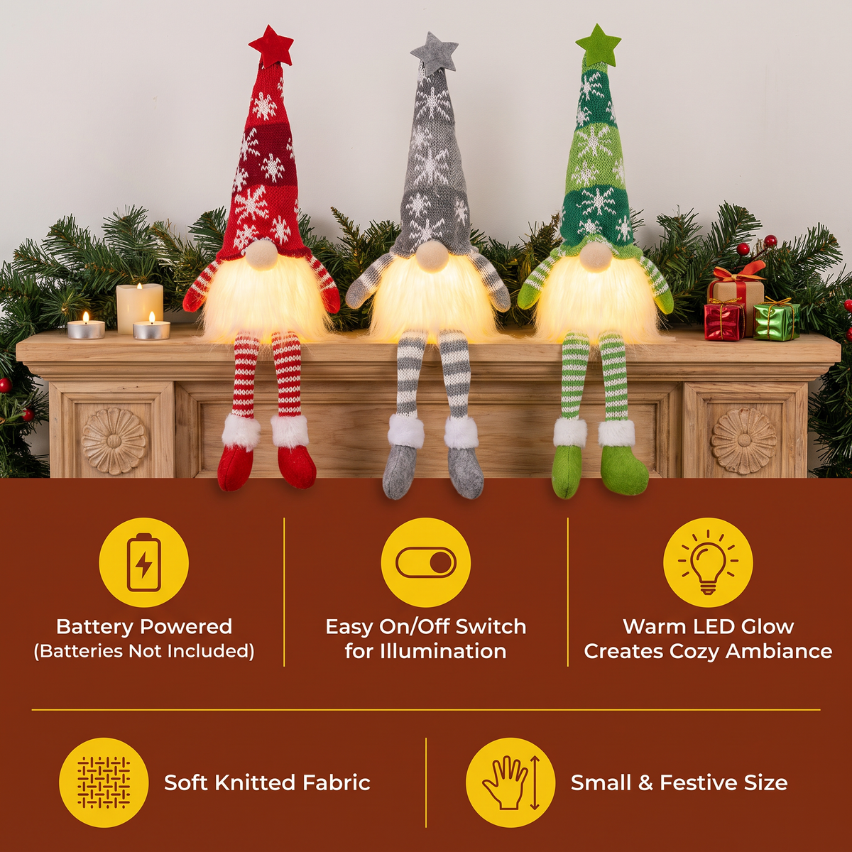 LED Light-Up Christmas Gnome Decorations