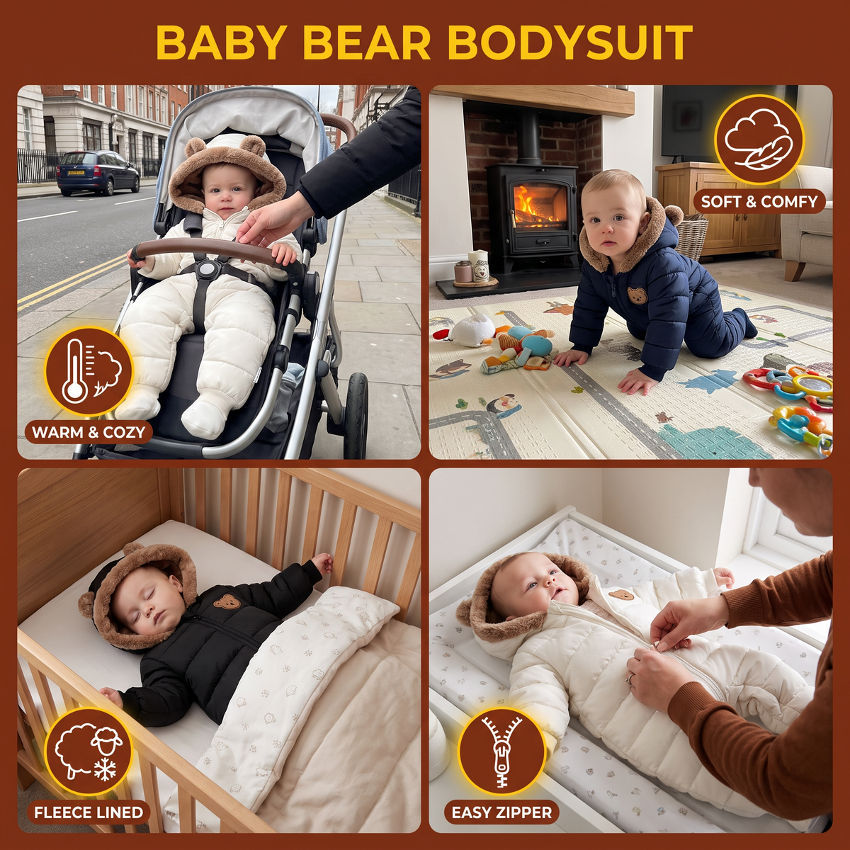 Baby Bear Bodysuit – Warm Fleece-Lined One-Piece