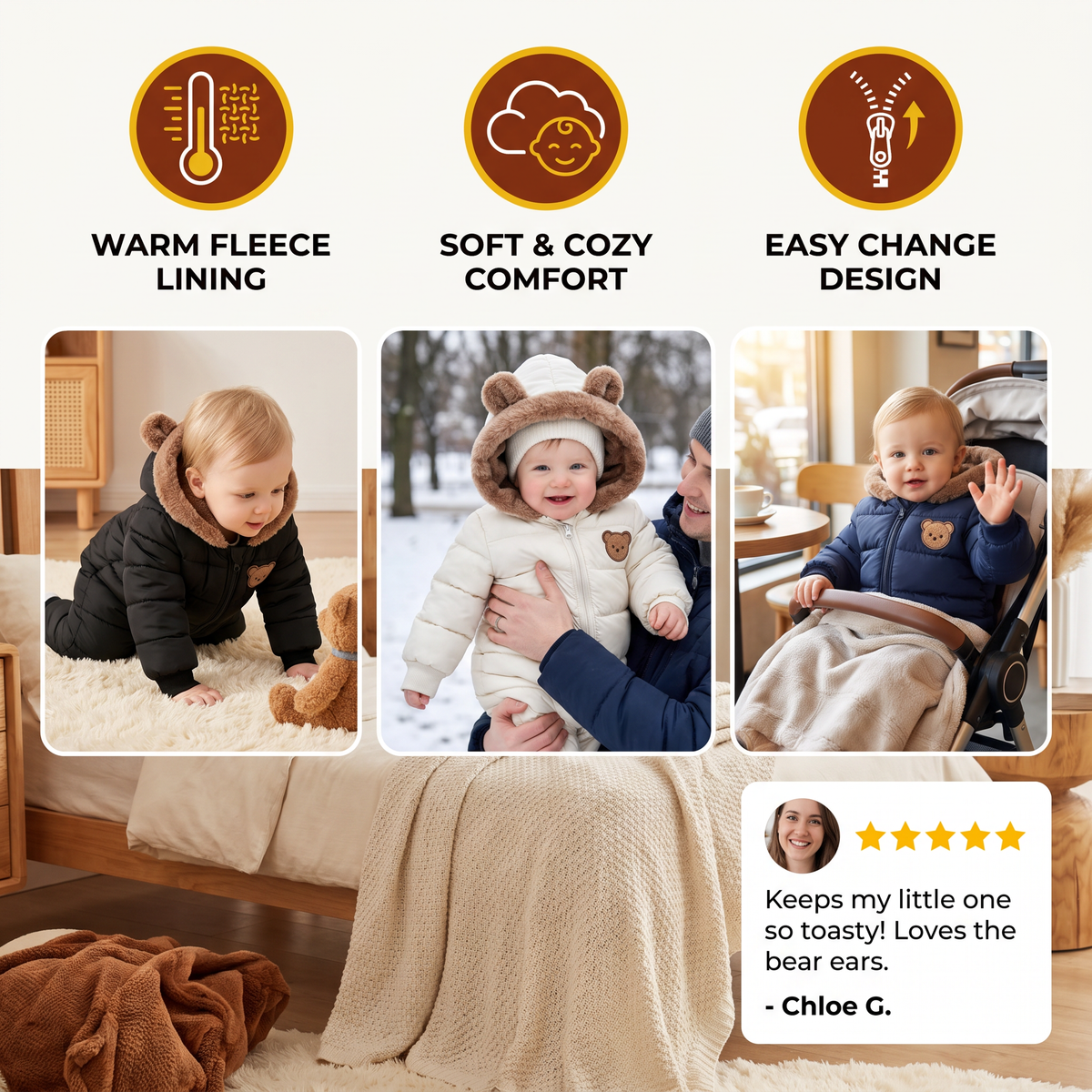 Baby Bear Bodysuit – Warm Fleece-Lined One-Piece