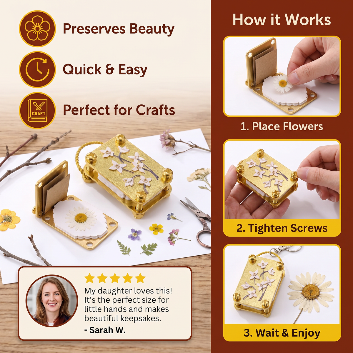 Mini Metal Flower Press Kit for DIY Dried Flower Crafts