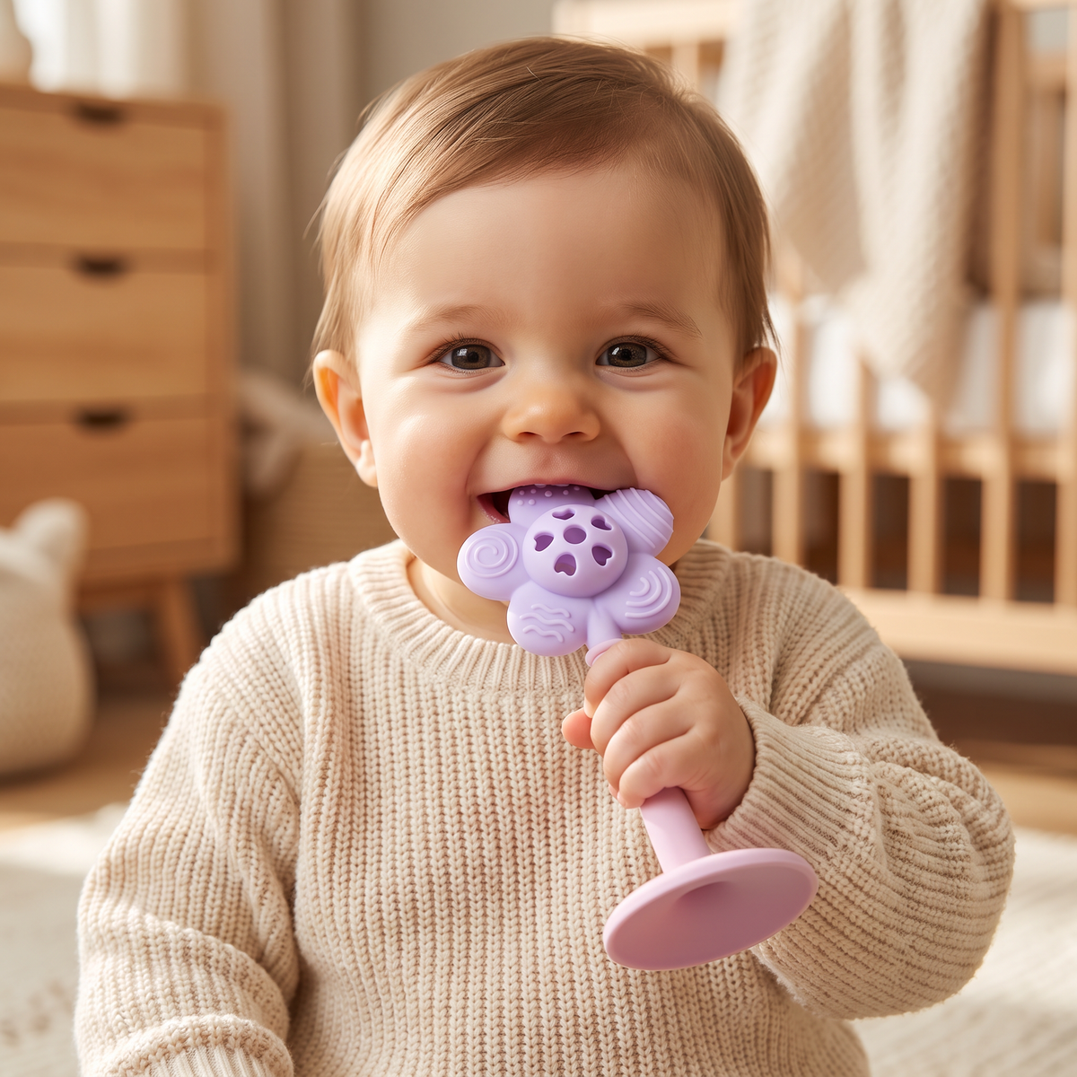 2-in-1 Sunflower Baby Teether & Rattle with Suction Base