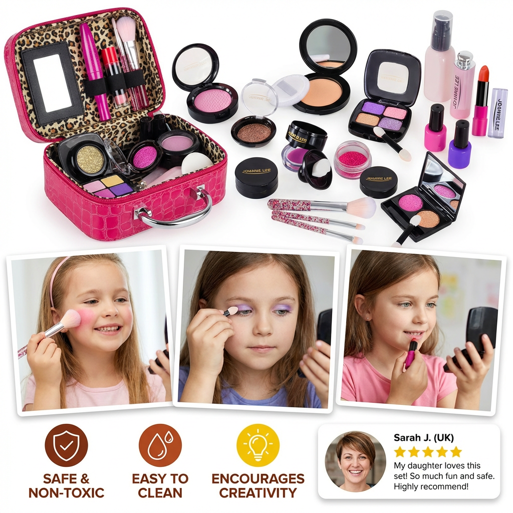 Make-up Play Set for Girls – Safe Kids Cosmetic Set with Practical Bag