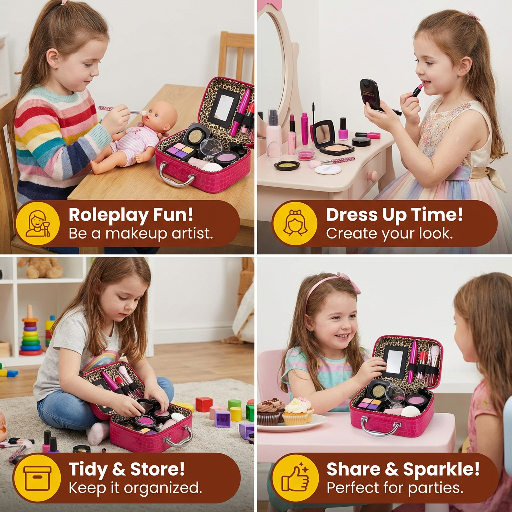 Make-up Play Set for Girls – Safe Kids Cosmetic Set with Practical Bag