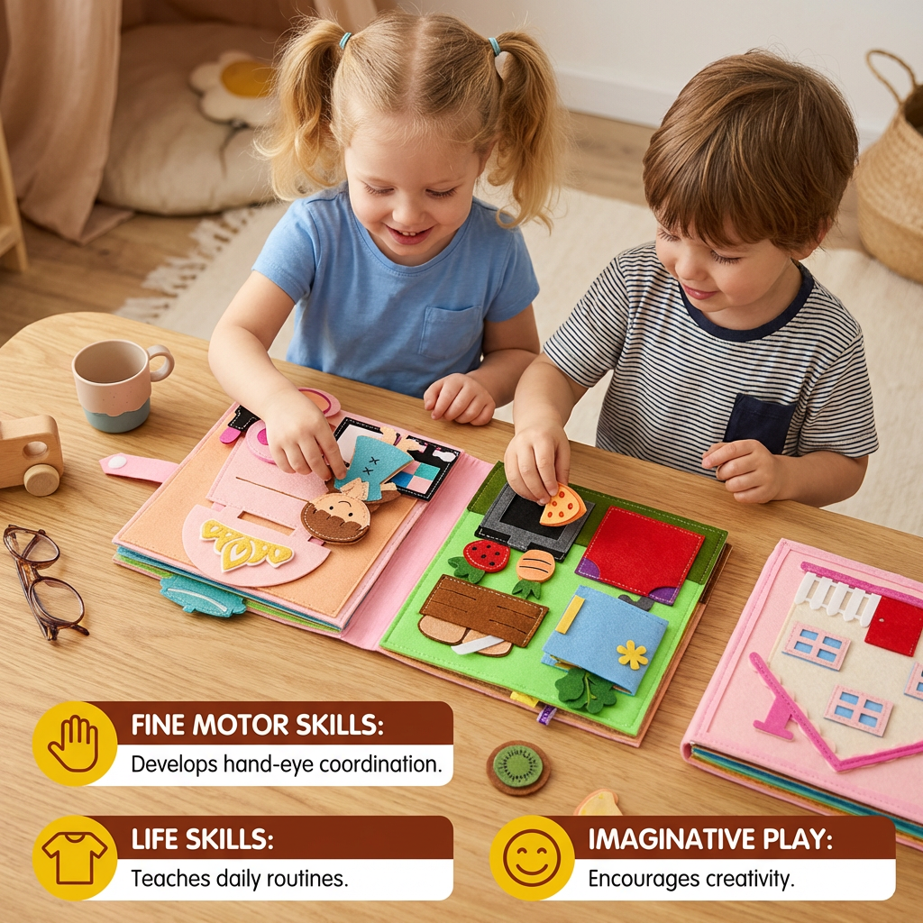 Montessori Felt Busy Book for Children – Dressing, Sorting & Everyday Learning