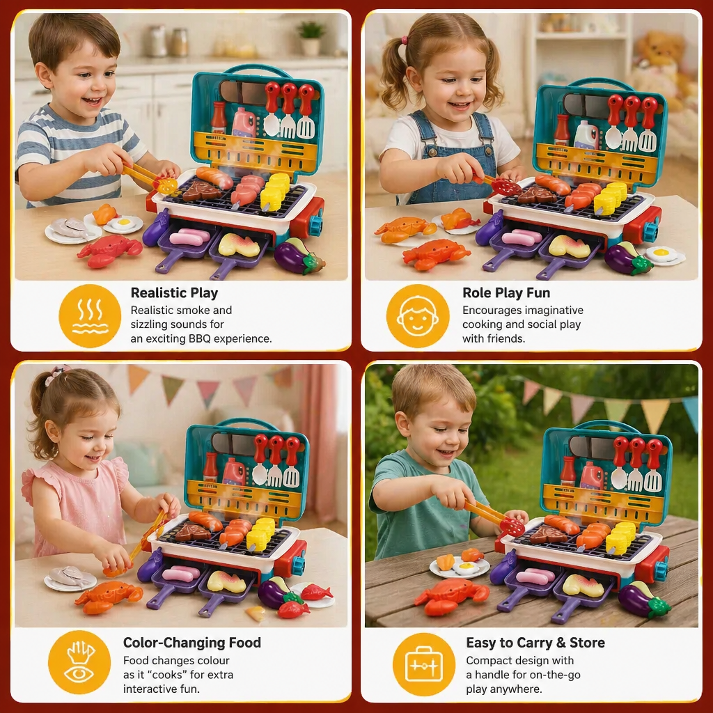 My First BBQ Grill – Kids’ Kitchen with Smoke Effect and Colour-Changing Food