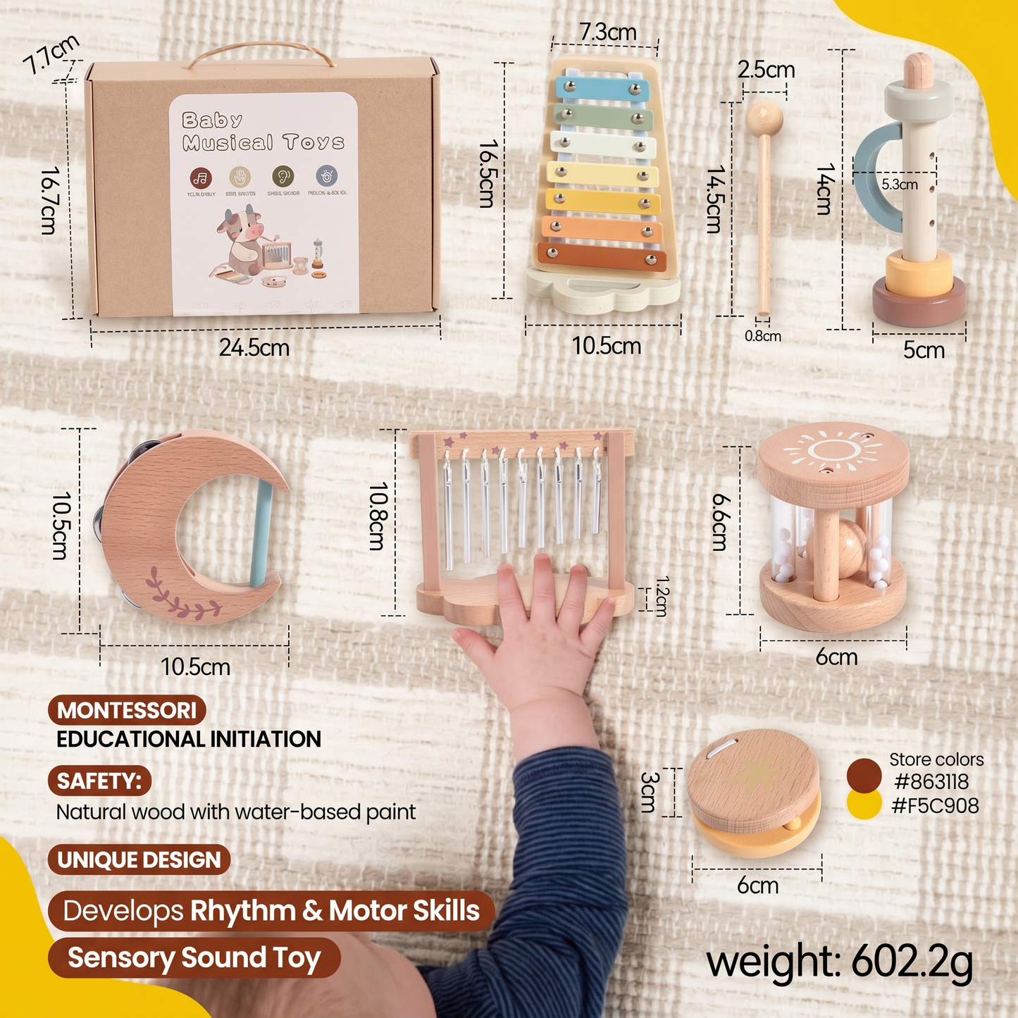 6-Piece Wooden Baby Musical Instrument Set – Sensory Sound & Music Toy