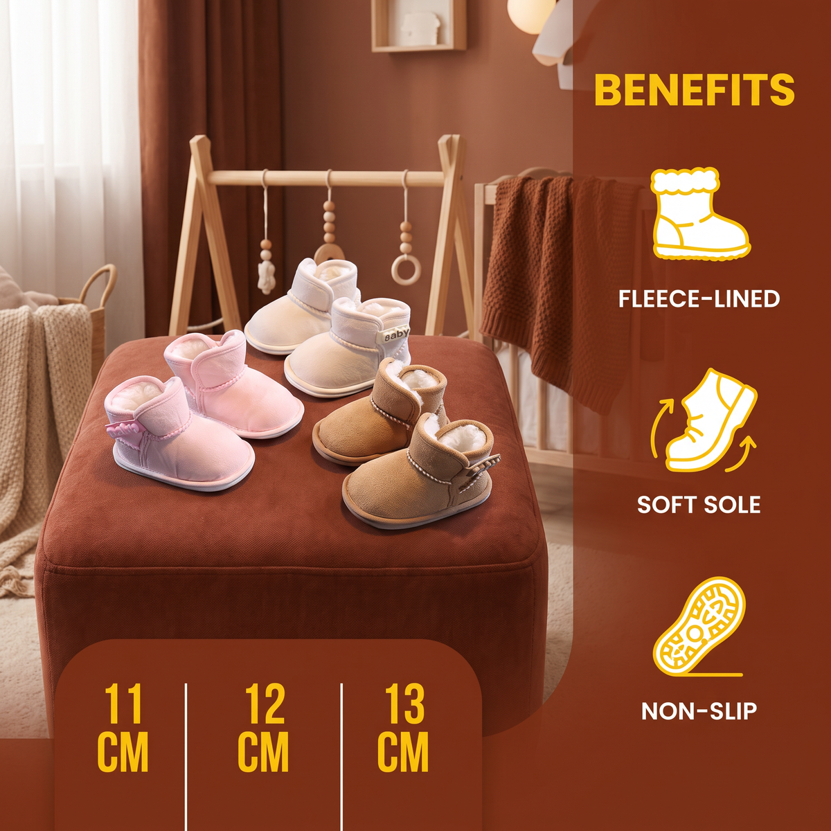 Fleece-Lined Baby Winter Boots with Soft, Non-Slip Soles