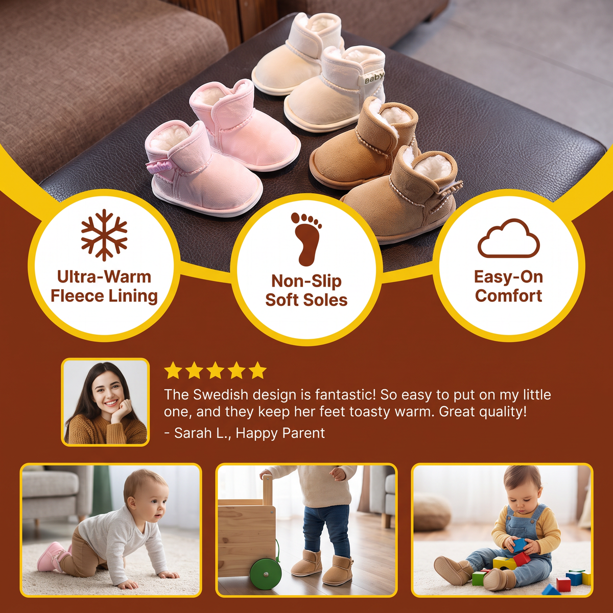 Fleece-Lined Baby Winter Boots with Soft, Non-Slip Soles