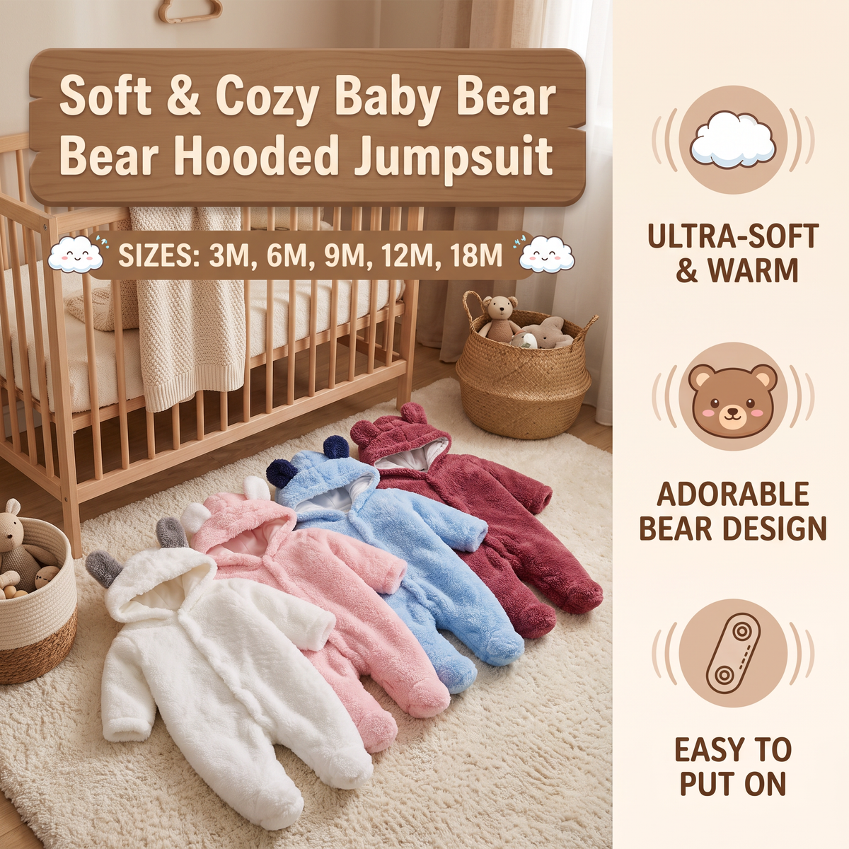 Soft & Cozy Baby Bear Hooded Jumpsuit