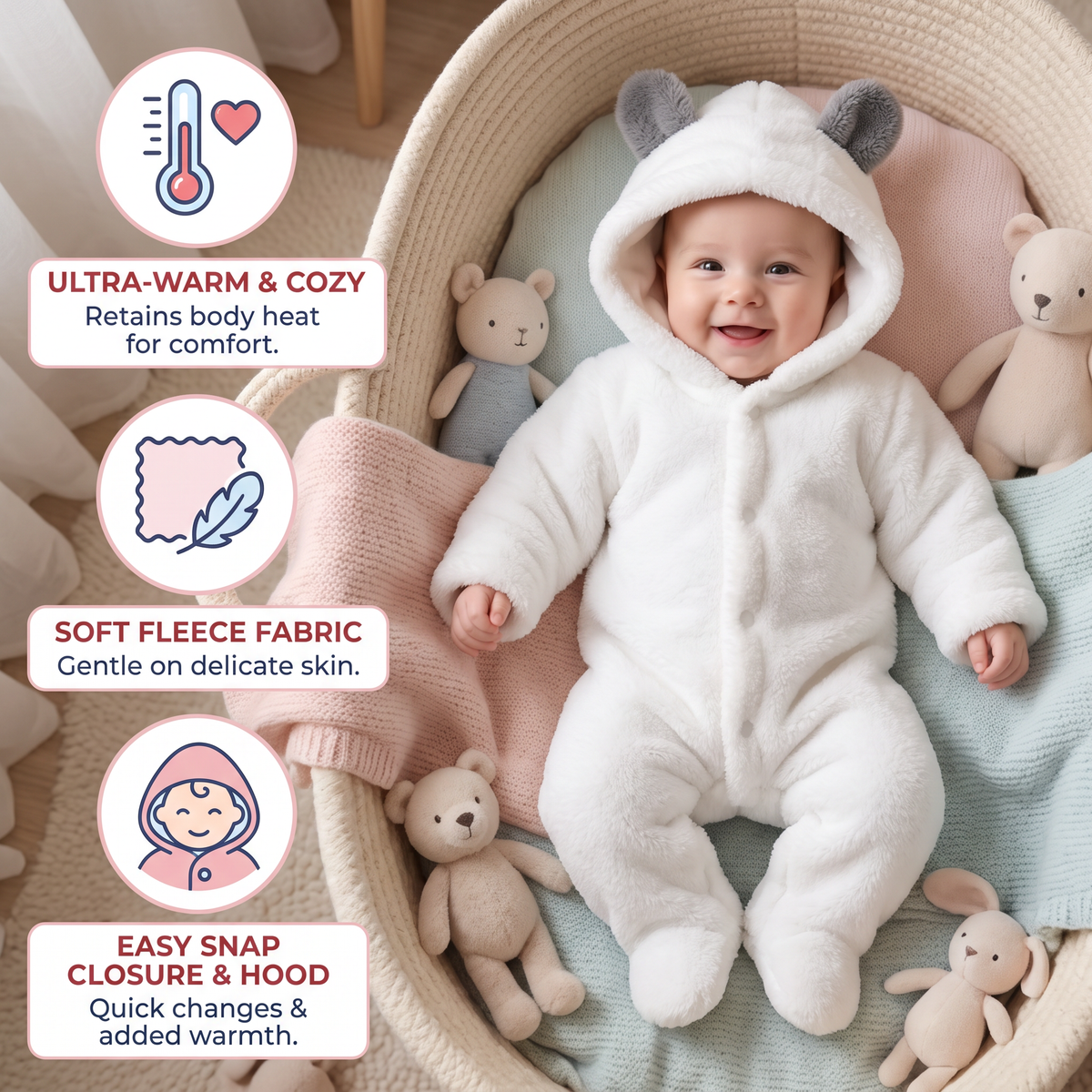 Soft & Cozy Baby Bear Hooded Jumpsuit