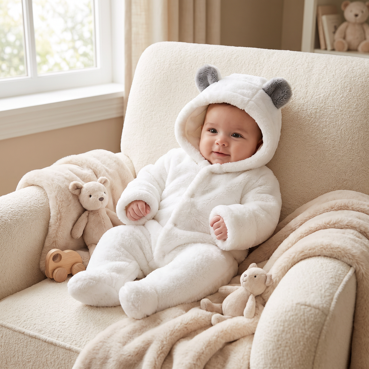 Soft & Cozy Baby Bear Hooded Jumpsuit