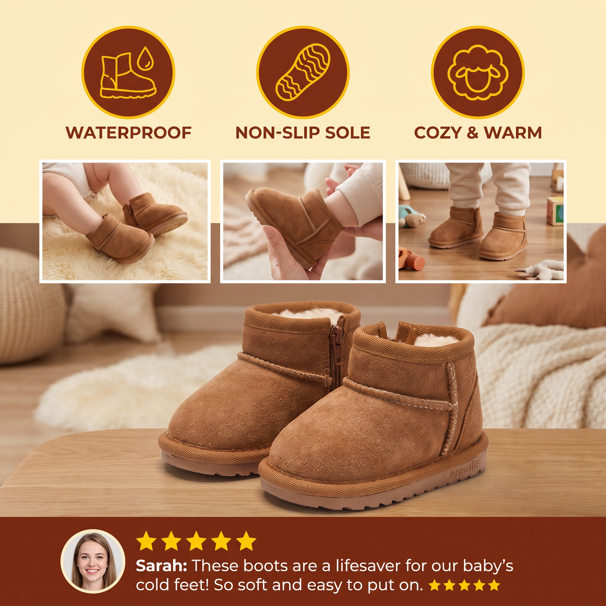 Cozy Waterproof Winter Boots with Non-Slip Soles