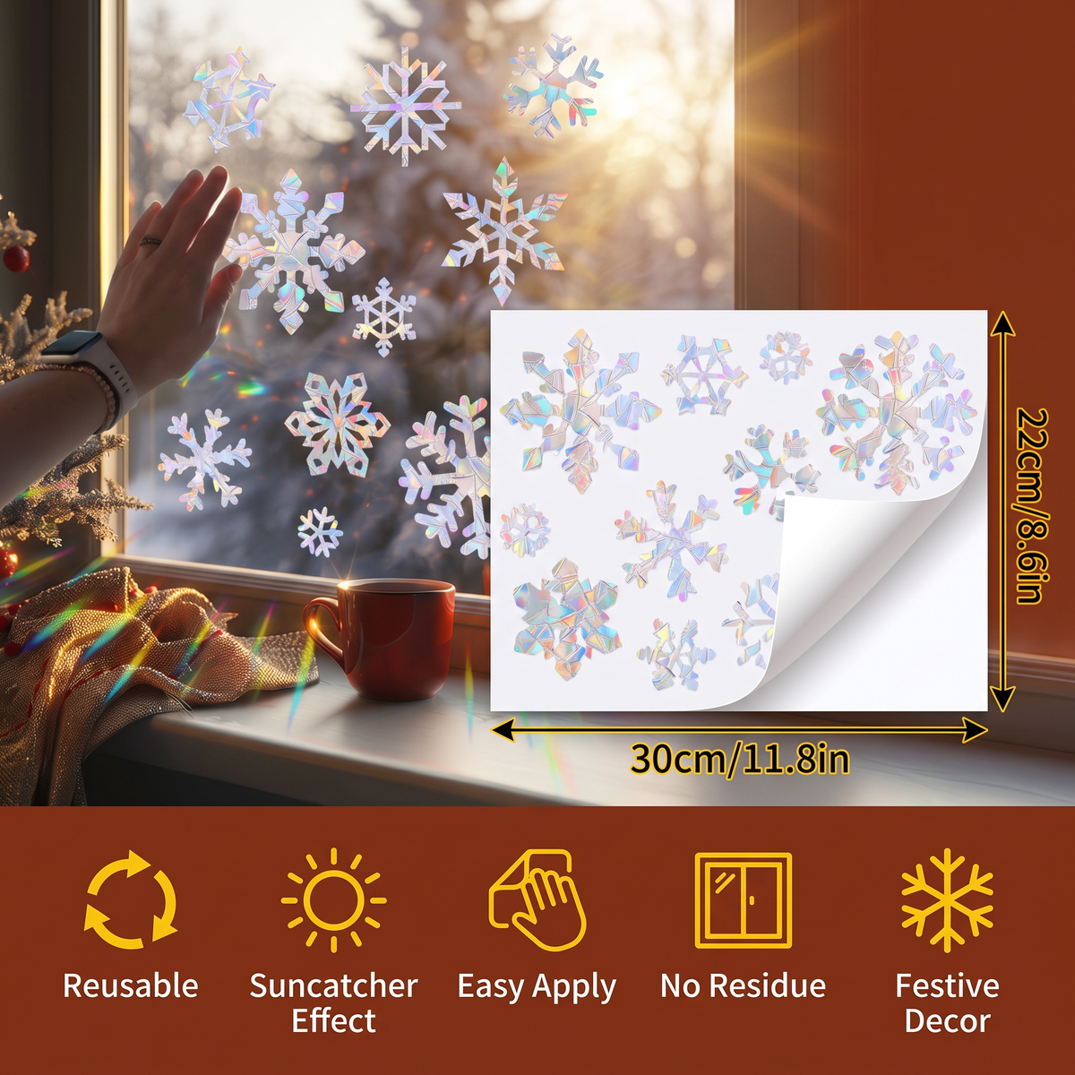 Reusable Snowflake Suncatcher Window Stickers