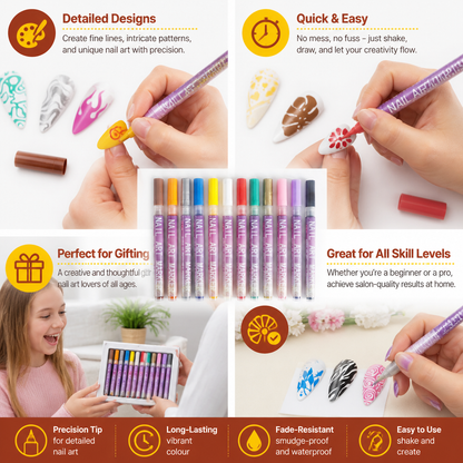 Nail Art Marker Set with Precision Tip – Acrylic Pens for Detailed Nail Designs
