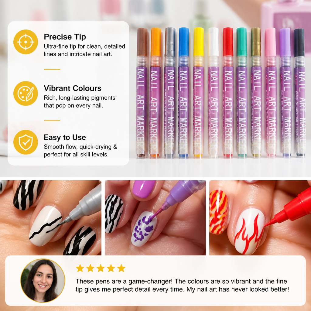 Nail Art Marker Set with Precision Tip – Acrylic Pens for Detailed Nail Designs