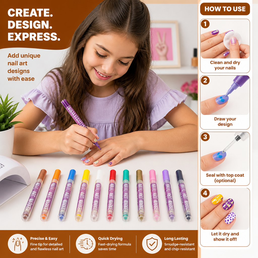 Nail Art Marker Set with Precision Tip – Acrylic Pens for Detailed Nail Designs