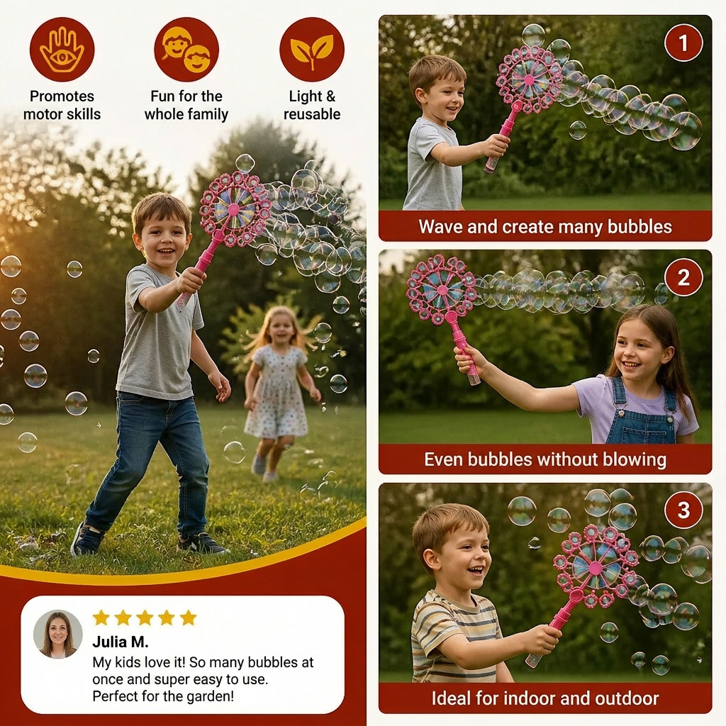 Kids Bubble Wand Toy Set with Windmill Design for Outdoor Fun